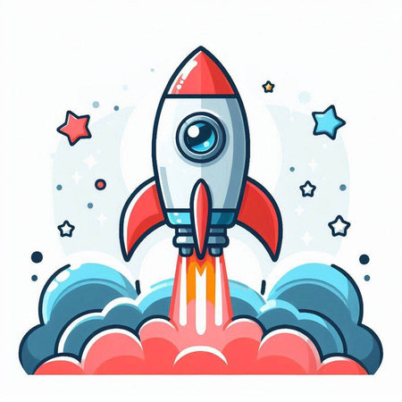 Space rocket launch. Start up business. Vector illustration in flat cartoon styleのイラスト素材
