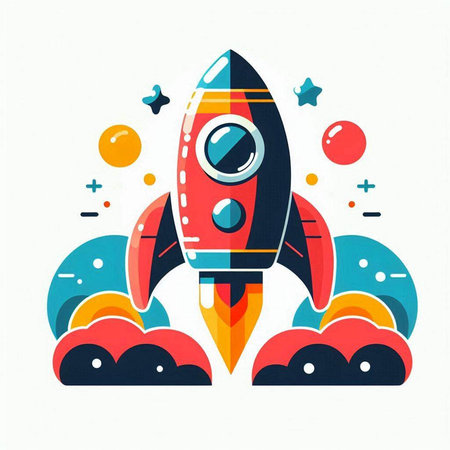 Space rocket in flat style. Vector illustration. Start up concept.のイラスト素材