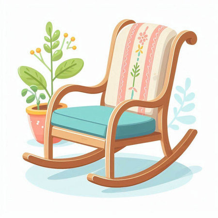 Wooden rocking chair with flowers in a pot. Vector illustration.のイラスト素材