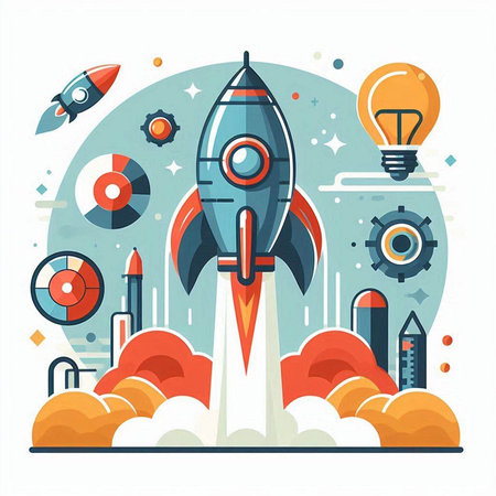 Startup concept. Flat design style vector illustration. Rocket launch.のイラスト素材