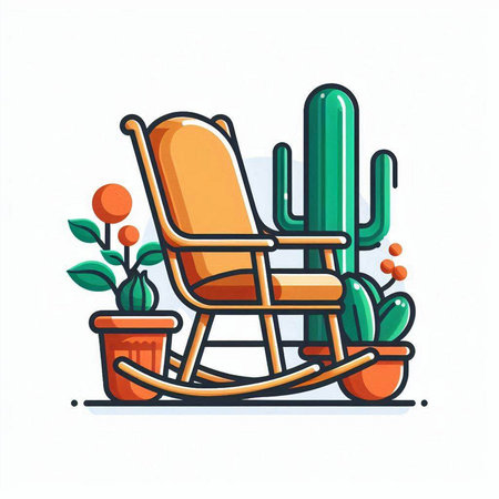 Cactus and rocking chair. Vector illustration in flat cartoon style.のイラスト素材