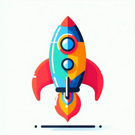 Rocket icon on white background. Vector illustration in flat cartoon style.のイラスト素材
