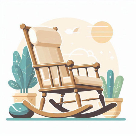 Vector illustration of rocking chair and houseplants on white background.のイラスト素材