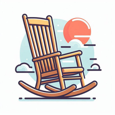 Wooden rocking chair on the background of the sun. Vector illustration.のイラスト素材