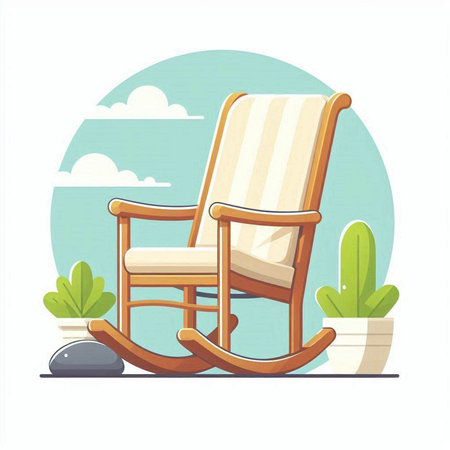 Vector illustration of a rocking chair on a background of the sea.のイラスト素材