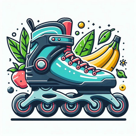 Roller skates with fruits. Vector illustration in a flat style.のイラスト素材