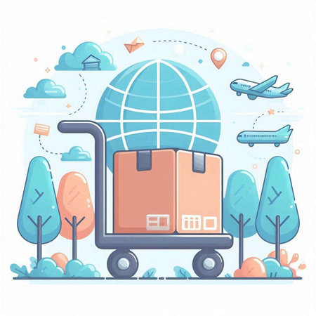 Logistics and delivery concept. Vector illustration in flat design style.のイラスト素材