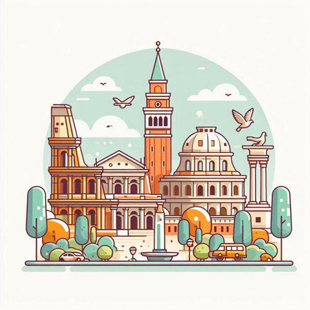 Colosseum in Rome, Italy. Vector illustration in flat styleのイラスト素材