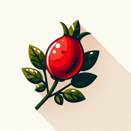 Rosehip berry with long shadow on white background. Vector illustration.のイラスト素材