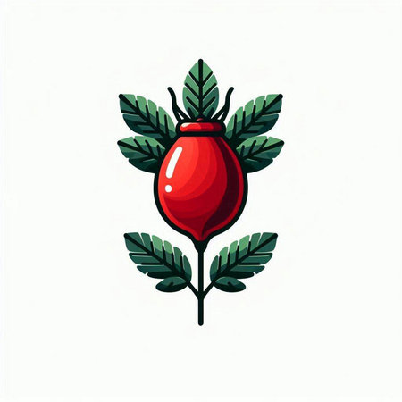 Rose hip with green leaves on white background. Hand drawn vector illustration.のイラスト素材