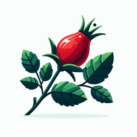 Red rose berry with leaves isolated on white background. Vector illustration.のイラスト素材