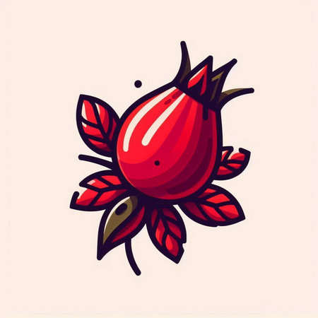 Vector illustration of rose hip. Hand drawn rose hip with leaves.のイラスト素材