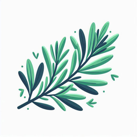 Green rosemary twig isolated on white background. Vector illustration.のイラスト素材