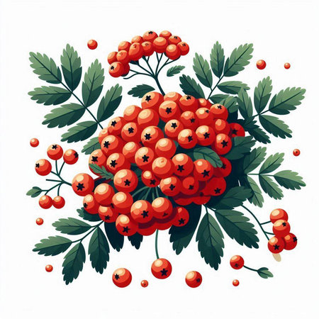 Bouquet of rowan berries with leaves. Vector illustration.のイラスト素材