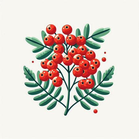 Hand drawn rowan branch with berries and leaves. Vector illustration.のイラスト素材