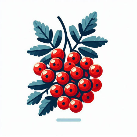Red berries of rowan on a white background. Vector illustration.のイラスト素材