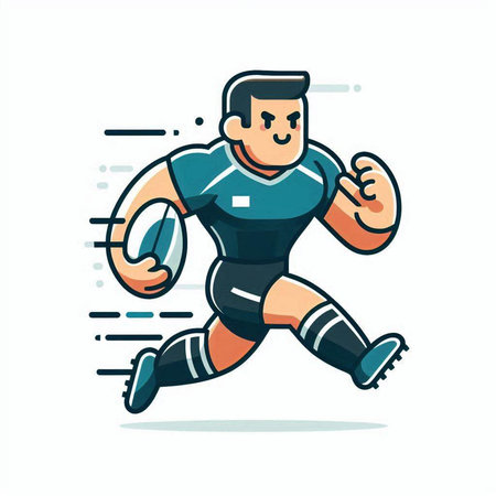 Rugby player running with ball. Vector illustration in cartoon style.のイラスト素材