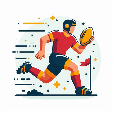 Rugby player running with ball. Flat style vector illustration.のイラスト素材