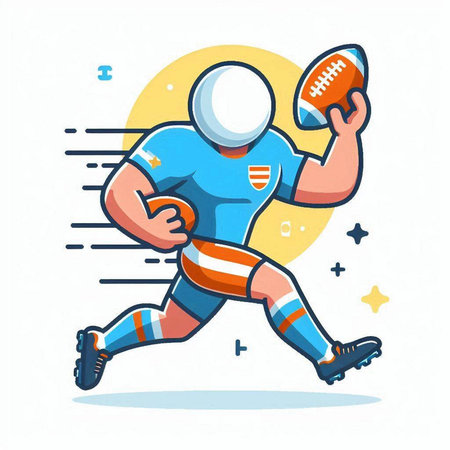 American football player with ball. Vector illustration in flat cartoon style.のイラスト素材