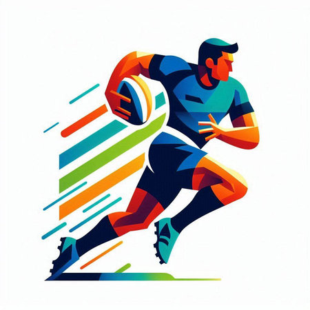 Rugby player with ball. Colorful abstract vector illustration.のイラスト素材