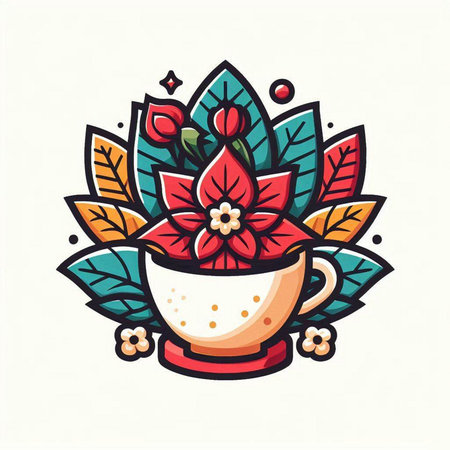 Cup of coffee with floral ornament. Vector illustration in doodle style.のイラスト素材