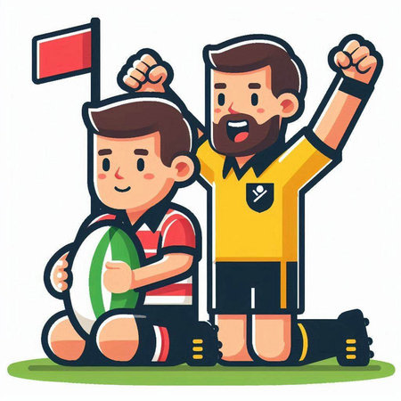 Soccer player with ball and referee. Vector illustration in cartoon styleのイラスト素材