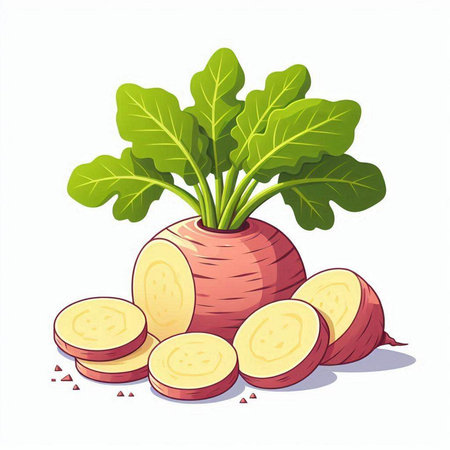 Beetroot with leaves isolated on white background. Vector illustration.のイラスト素材