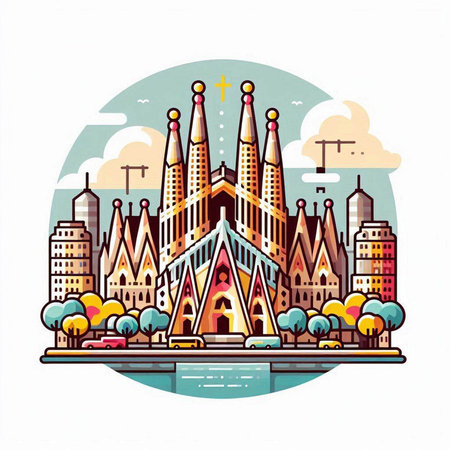 Cathedral of the Sacred Heart of Jesus in Prague, Czech Republicのイラスト素材