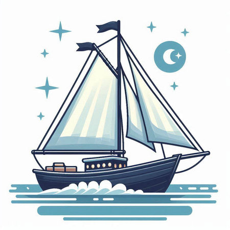 Sailing boat on the sea. Vector illustration in cartoon style.のイラスト素材
