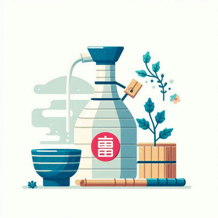 Vector illustration of a bottle of sake in a flat style. Flat design.のイラスト素材