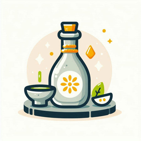 Spa flat vector illustration with bottle, bowl, oil and flower.のイラスト素材