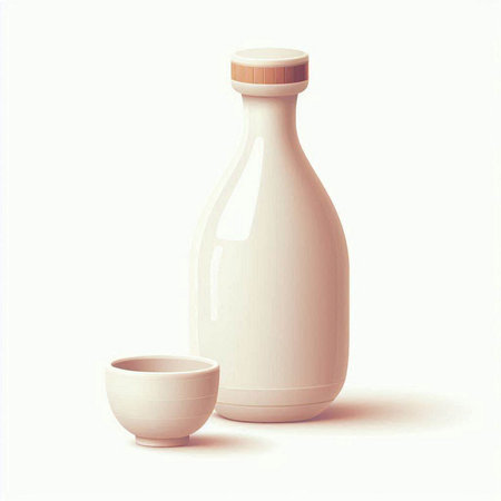 Illustration of a milk bottle and a bowl on a white backgroundのイラスト素材