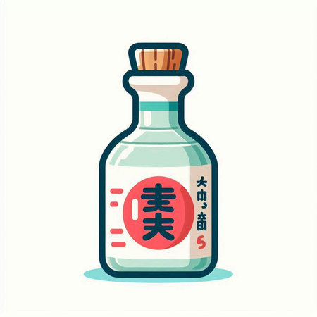Chinese calligraphy in a bottle. Vector illustration in cartoon style.のイラスト素材