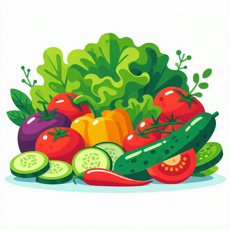 Fresh vegetables isolated on white background. Vector illustration of fresh vegetables.のイラスト素材
