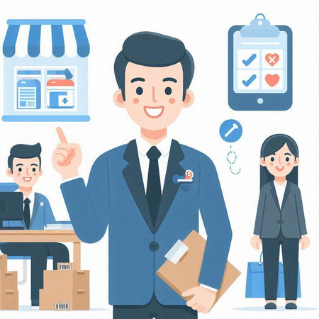 Business man and woman working in the office. Business concept. Vector illustration.のイラスト素材