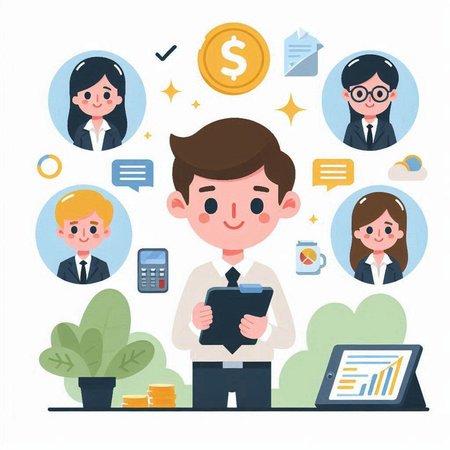 Business people working at office. Vector illustration in a flat style.のイラスト素材