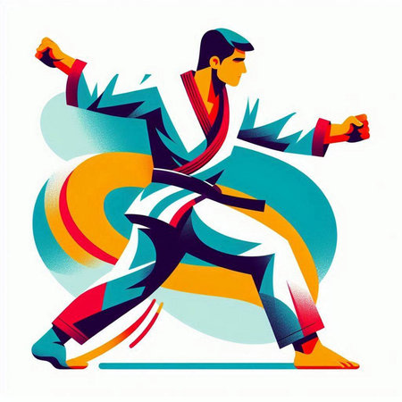 Kung fu fighter. Martial arts. Vector illustration in retro styleのイラスト素材