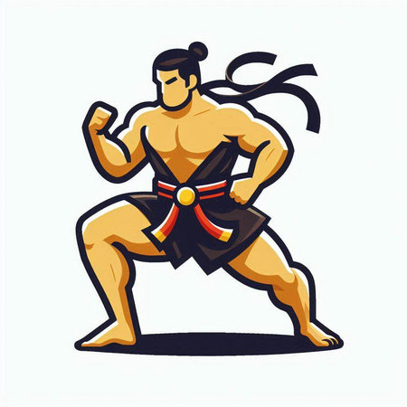 Kendo fighter with black belt and red ribbon. Vector illustration.のイラスト素材