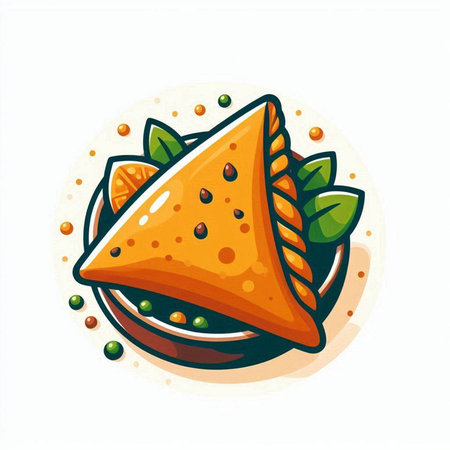 Illustration of a piece of pie in a bowl with green peas.のイラスト素材