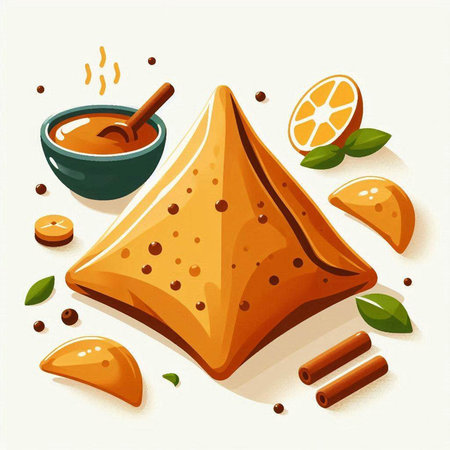 Illustration of the traditional indian sweets with cinnamon and lemon.のイラスト素材