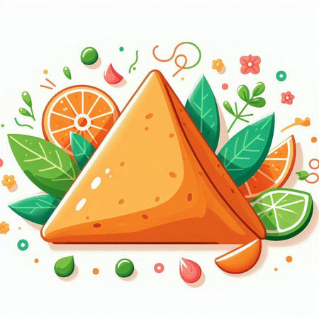 Illustration of nachos with fruits on a white background.のイラスト素材