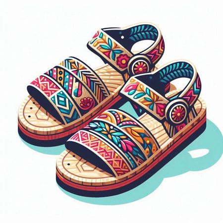 Colorful slippers with ethnic ornaments. Vector illustration.のイラスト素材