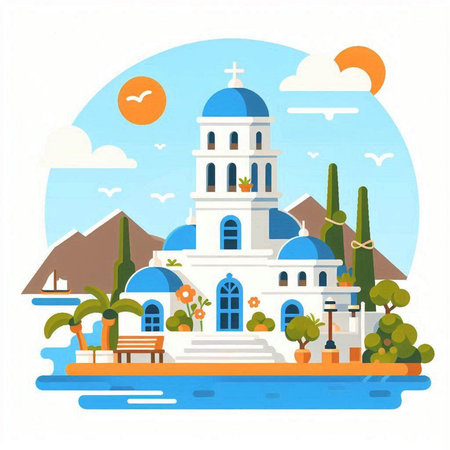 Church on the island of Corfu. Greece. Vector illustration.のイラスト素材