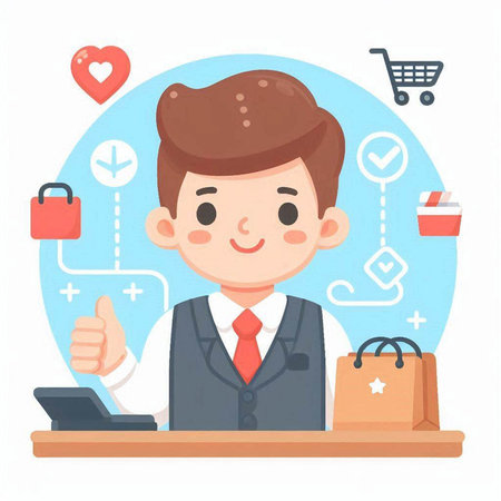 Businessman with shopping bag and online shopping concept. Vector illustration.のイラスト素材