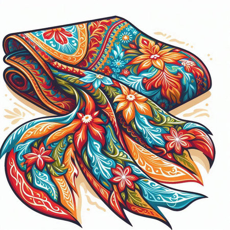 Illustration of hand drawn traditional indian paisley scarf.のイラスト素材