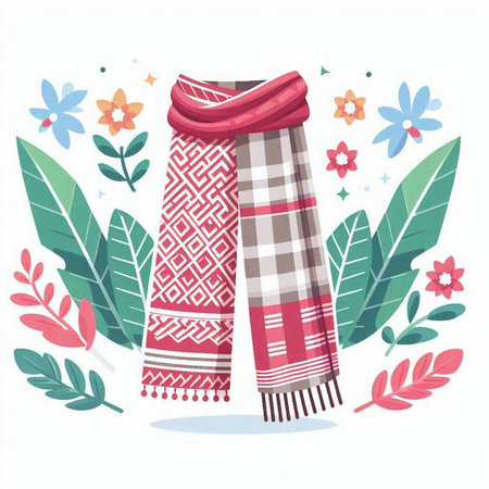 Vector illustration of a scarf on a white background with floral elements.のイラスト素材