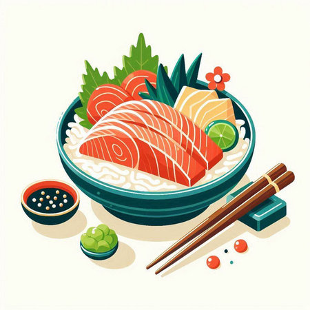 Japanese food. Sashimi in a bowl. Vector illustration.のイラスト素材