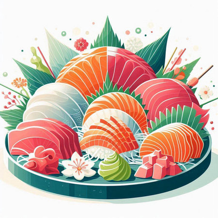 Illustration of japanese food - sashimi, sushiのイラスト素材