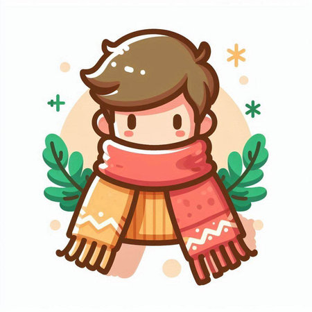 Cute boy wearing warm clothes. Vector illustration in cartoon style.のイラスト素材
