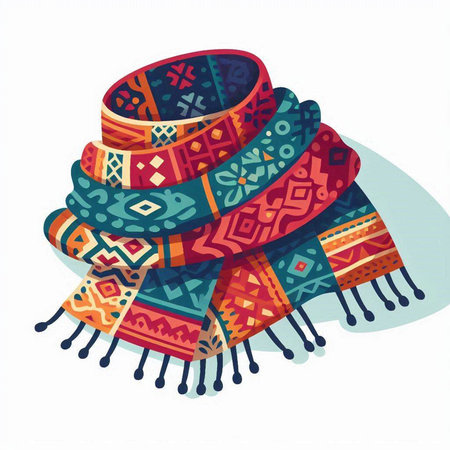 Hand-drawn shawl in ethnic style. Vector illustration.のイラスト素材